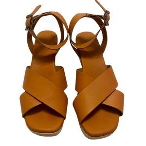 Everlane The Clog Sandal Cognac Criss Cross Strap Size 8.5 Leather Wood